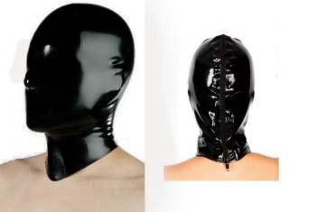 latex mask with nose-holes and rear zip