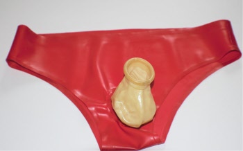 rubber pants with contrast cock and ball erection ring